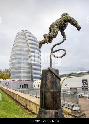 'The Pioneer', a statue by Aden Hynes commemorating US astronaut Ed White, outside the National Space Centre, Leicester, England Stock Photo