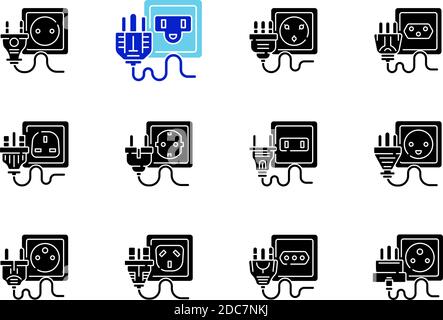 Sockets black glyph icons set on white space Stock Vector