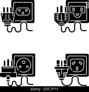 Socket types black glyph icons set on white space Stock Vector