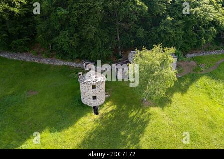 Valtellina (IT), Fabìolo Valley, Orobie , Cà Redunda, aerial view Stock Photo