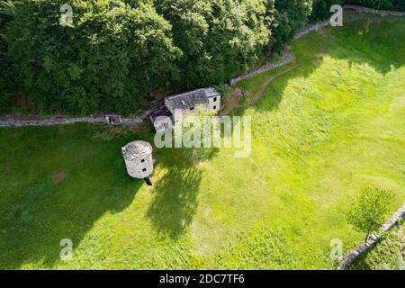 Valtellina (IT), Fabìolo Valley, Orobie , Cà Redunda, aerial view Stock Photo