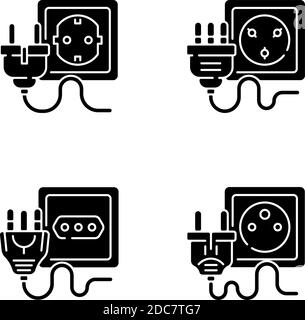 Different sockets black glyph icons set on white space Stock Vector
