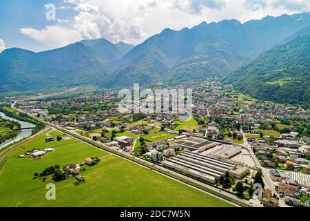 Valtellina (IT), Talamona, Aerial view to the east Stock Photo