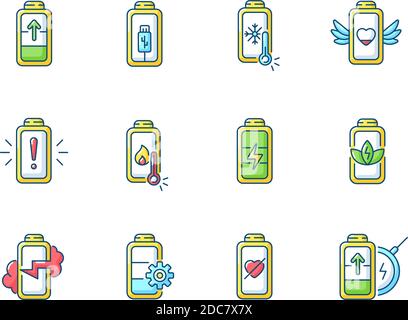 Battery status RGB color icons set Stock Vector