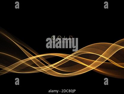 Abstract shiny golden wavy design element. Flow gold wave Stock Vector