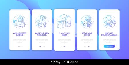 Sustainable architecture blue gradient onboarding mobile app page screen with concepts Stock Vector