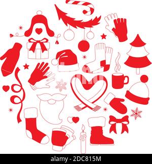 Winter doodle. Round shape with different elements. Stock Vector