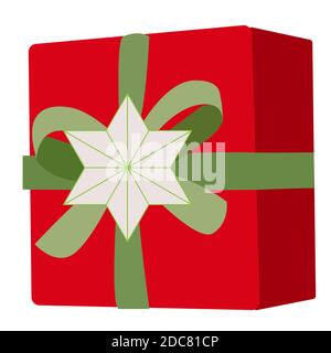 Vector illustration.Red gift box with green bow. Stock Vector