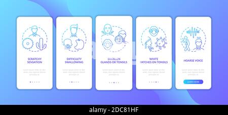 Raw throat symptoms onboarding mobile app page screen with concepts Stock Vector