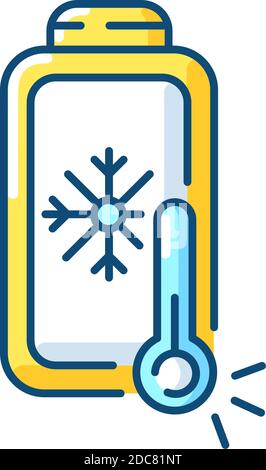 Battery charging undercooling problem RGB color icon Stock Vector