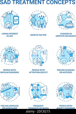 SAD treatment concept icons set Stock Vector