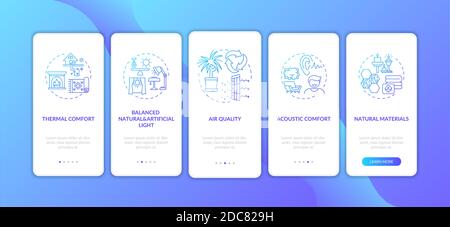 Comfortable home blue gradient onboarding mobile app page screen with concepts Stock Vector