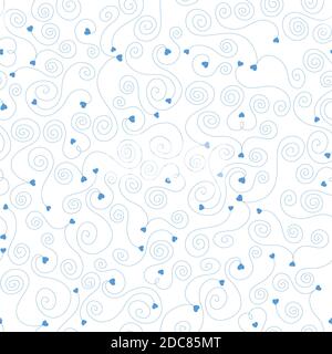 seamless pattern Hearts and swirls on white background. Stock Vector