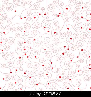 seamless pattern Hearts and swirls on white background. Stock Vector