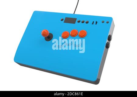 Vintage arcade stick with joystick and tournament-grade buttons isolated on white with clipping path. 3D rendering of gaming machine and gamer workspa Stock Photo