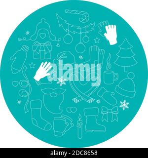 Winter doodle. Round shape with different elements. Stock Vector
