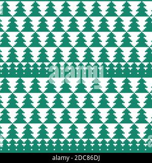 Vector green seamless pattern. Christmas tree knitted background Stock Vector