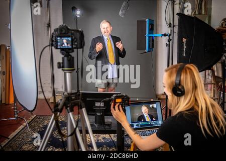 Zoom meeting set up in Remsberg Studio, Fallston, MD Stock Photo