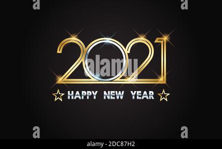 Golden and silver happy new year 2021 font effect with glowing light Stock Vector