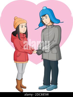 couple holding hands on the background with hearts Stock Vector