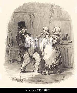 Honoré Daumier, (artist), French, 1808 - 1879, Ah! monsieur... faut pas lui rire comme ça..., Les Papas: pl.20, (series), 1848, lithograph Stock Photo