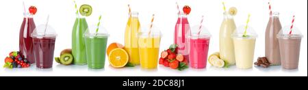 Collection of drinks drink beverages fruits fruit juice isolated on a white background Stock Photo