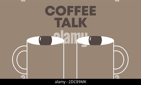Coffee talk. Human face made of two cups of coffee. Morning podcast or interview conceptual illustration. Stock Vector