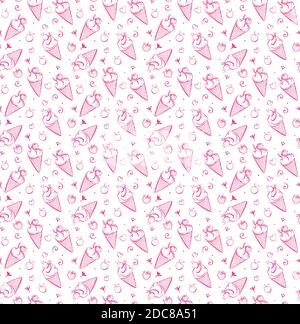 Ice cream with strawberry. seamless pattern Pink Ice cream for kids, adult, caffee. Vector illustration. Stock Vector