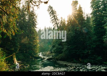 Wide angle view of the Sol Duc River in Olympic National Park Stock Photo