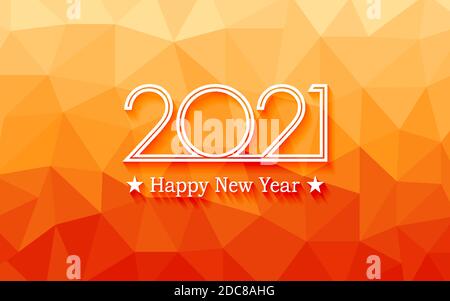 happy new year 2021 in triangle polygon pattern on yellow color background Stock Vector