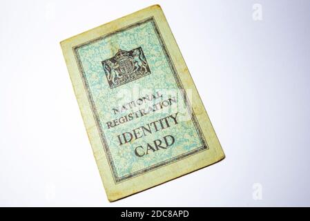 Vintage papers. National Registration identity card. Authentic ID card on white background Stock Photo
