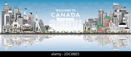 Welcome to Canada City Skyline with Gray Buildings and Blue Sky. Vector ...
