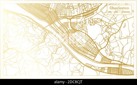 Charleston USA City Map in Retro Style in Golden Color. Outline Map. Vector Illustration. Stock Vector