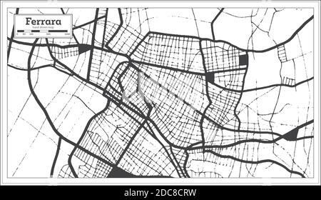 Ferrara Italy City Map in Black and White Color in Retro Style. Outline Map. Vector Illustration. Stock Vector