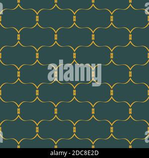 Golden lattice on a green background. Vector seamless pattern. Abstract background. Stock Vector