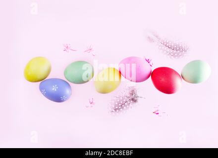Easter scene with colored eggs Stock Photo
