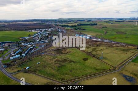 Aerial view of Carstairs Junction, South Lanarkshire, Scotland. Stock Photo