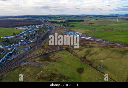 Aerial view of Carstairs Junction, South Lanarkshire, Scotland. Stock Photo