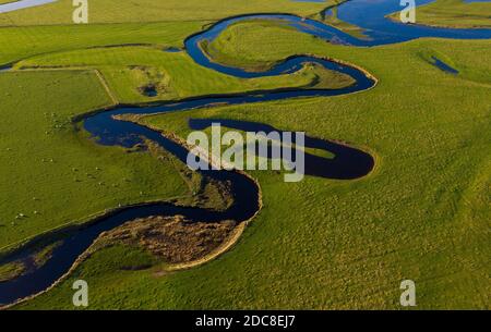 Aerial view of Oxbow formations on the River Clyde, South Lanarkshire, Scotland. Stock Photo