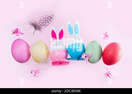 Easter scene with colored eggs Stock Photo