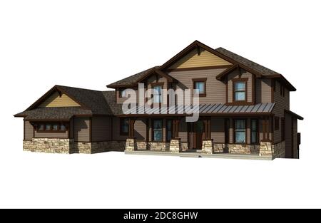 3d Two story house model isolated on white, with the clipping path included in the illustration. Stock Photo