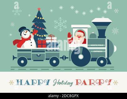 Happy holiday Santa train party Stock Vector