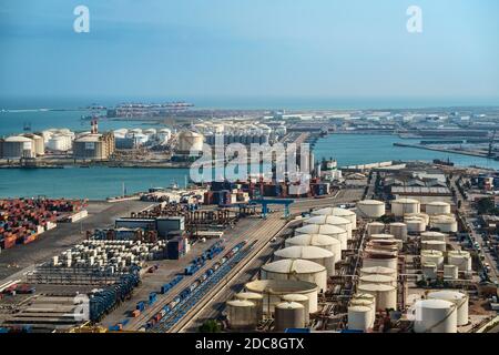 Scenic Aerial View Of Port Vell From The Skyline In Barcelona 