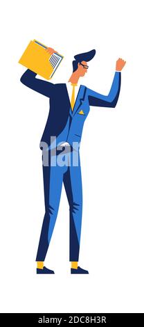 Businessman in despair, man in fear raised his hands up, cartoon vector illustration, flat icon Stock Vector