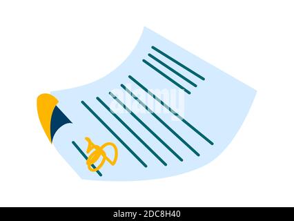 Paper document, signature agreement with seal, cartoon vector illustration isolated on white Stock Vector