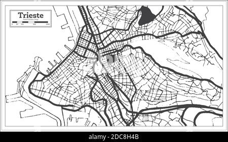 Trieste Italy City Map in Black and White Color in Retro Style. Outline Map. Vector Illustration. Stock Vector