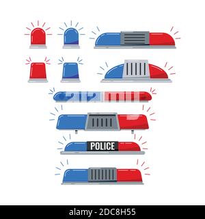 Police car light flashers vector icon set isolated on white background. Stock Vector