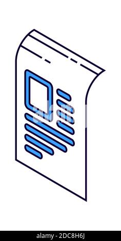 Paper document, agreement isometric line art vector illustration isolated on white Stock Vector