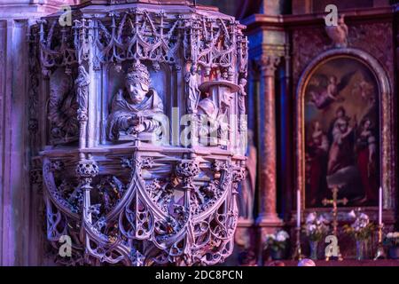 Stone pulpit, St. Stephen's Cathedral, Vienna, Austria Stock Photo