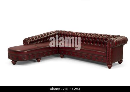 brown Chester corner sofa on white background Stock Photo